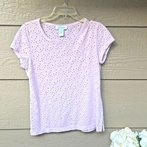 Sundance Womens Top Size XS Soft Pink Eyelet Cutout Short Sleeve Tee Shirt
